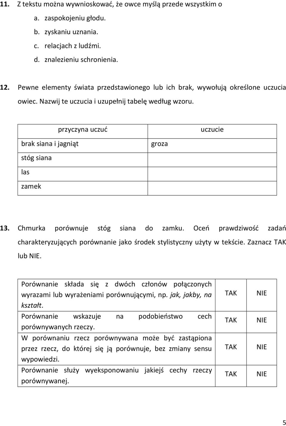 przyczyna uczuć uczucie brak siana i jagniąt groza stóg siana las zamek 13. Chmurka porównuje stóg siana do zamku.