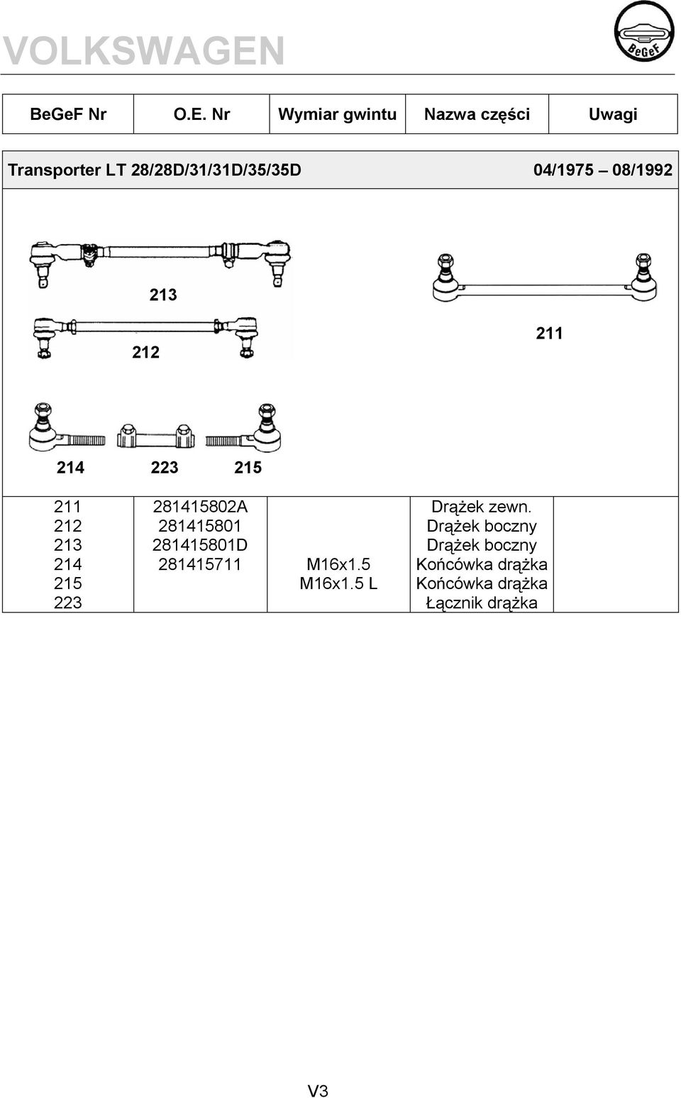 281415802A 281415801 281415801D 281415711 M16x1.5 M16x1.