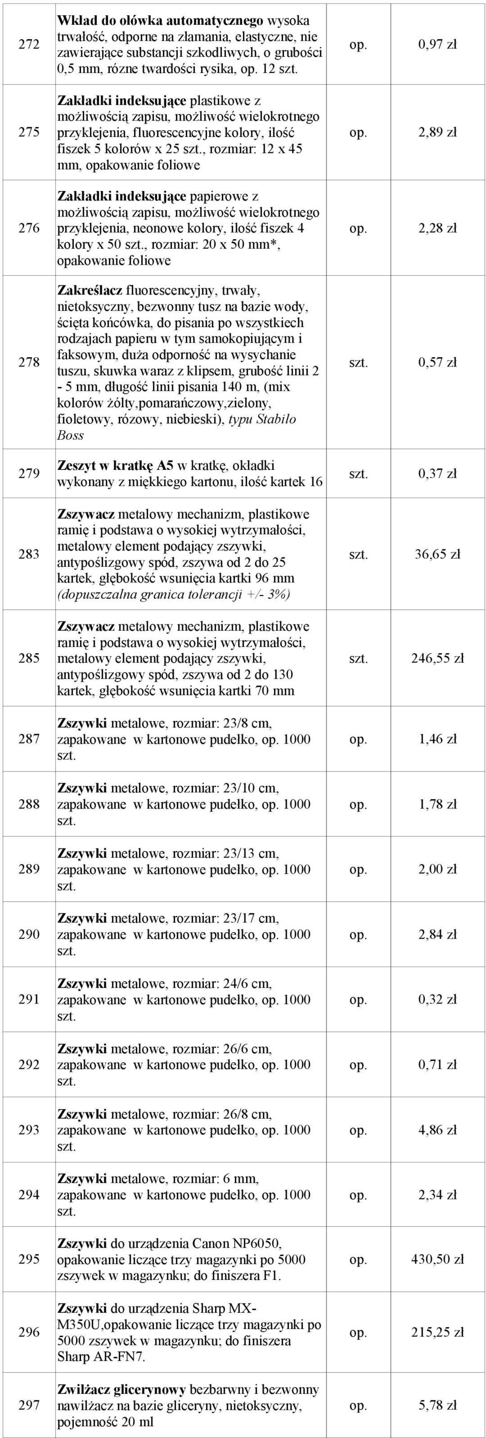 , rozmiar: 12 x 45 mm, opakowanie foliowe Zakładki indeksujące papierowe z możliwością zapisu, możliwość wielokrotnego 276 przyklejenia, neonowe kolory, ilość fiszek 4 op. 2,28 zł kolory x 50 szt.