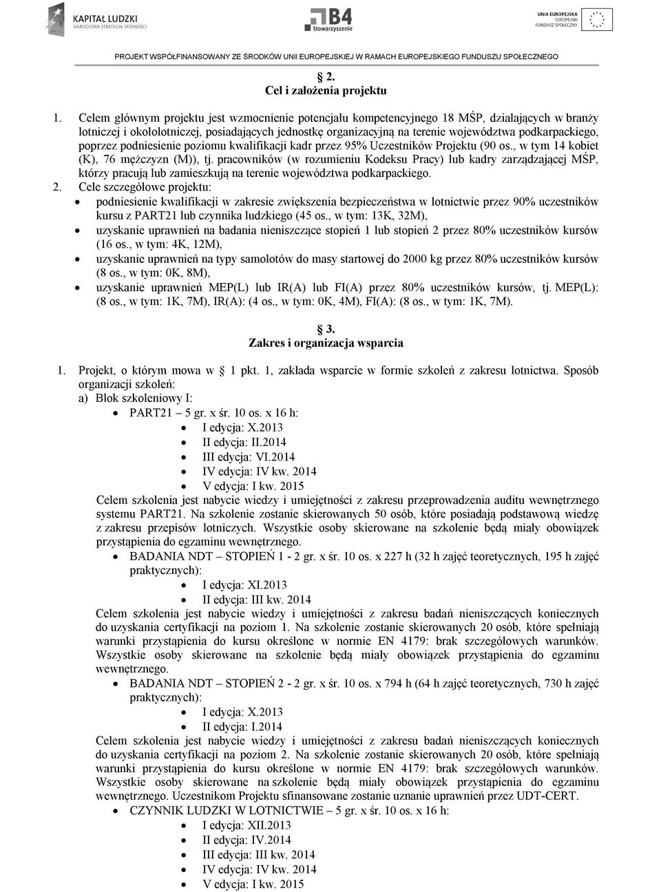 podkarpackiego, poprzez podniesienie poziomu kwalifikacji kadr przez 95% Uczestników Projektu (90 os., w tym 14 kobiet (K), 76 mężczyzn (M)), tj.