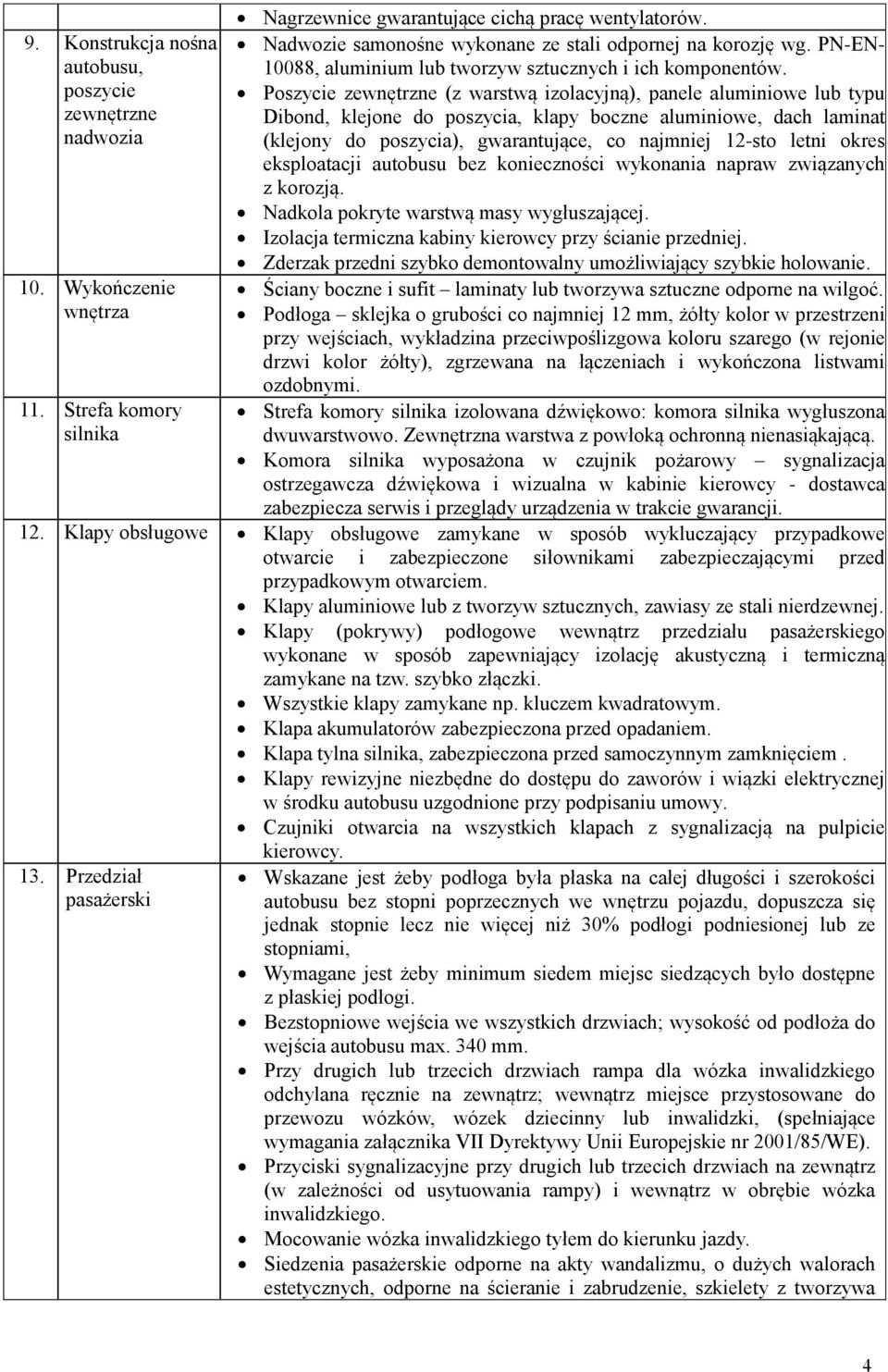 Poszycie zewnętrzne (z warstwą izolacyjną), panele aluminiowe lub typu Dibond, klejone do poszycia, klapy boczne aluminiowe, dach laminat (klejony do poszycia), gwarantujące, co najmniej 12-sto letni