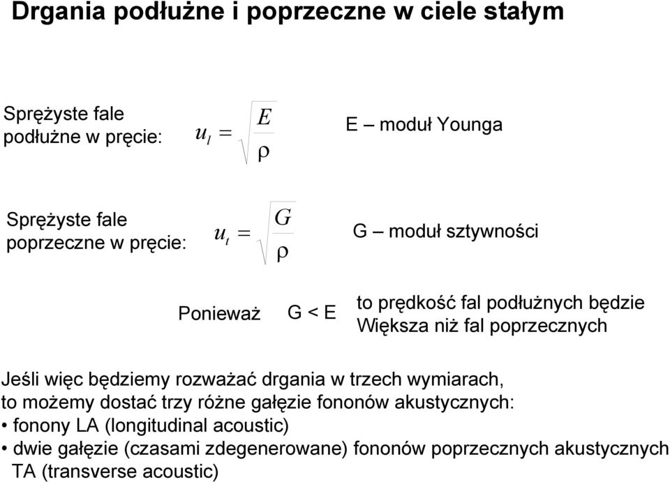 popzecznych Jeśli więc będziemy ozważać dgania w tzech wymiaach, to możemy dostać tzy óżne gałęzie fononów