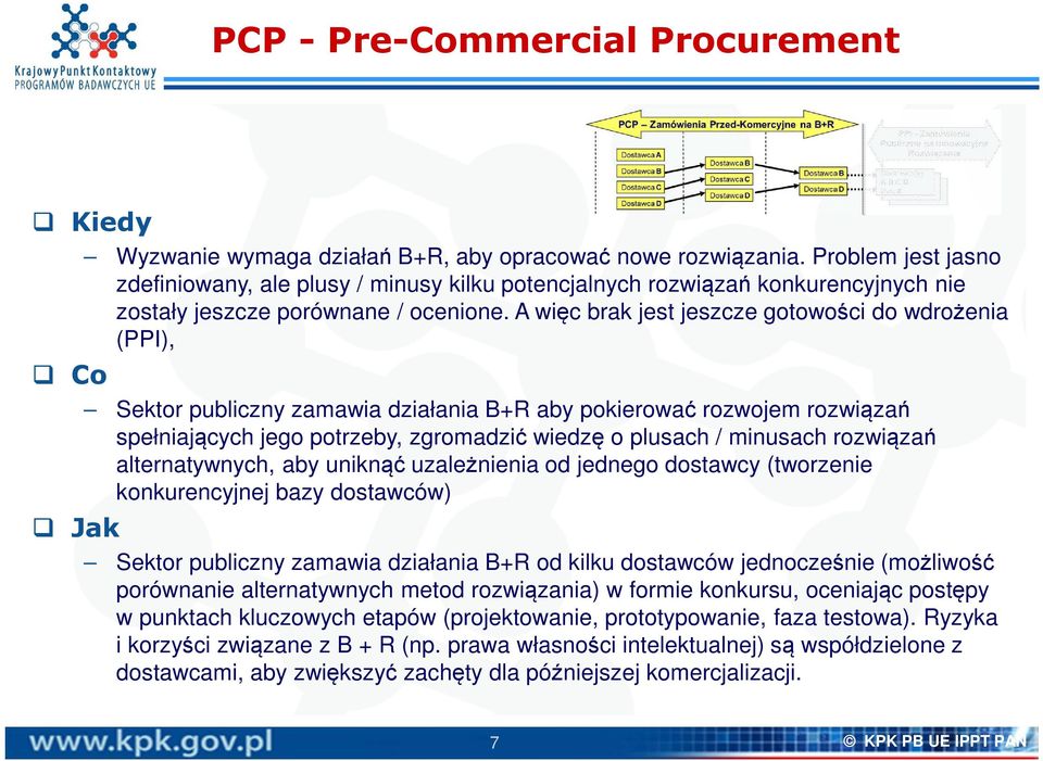 A więc brak jest jeszcze gotowości do wdrożenia (PPI), Co Sektor publiczny zamawia działania B+R aby pokierować rozwojem rozwiązań spełniających jego potrzeby, zgromadzić wiedzę o plusach / minusach