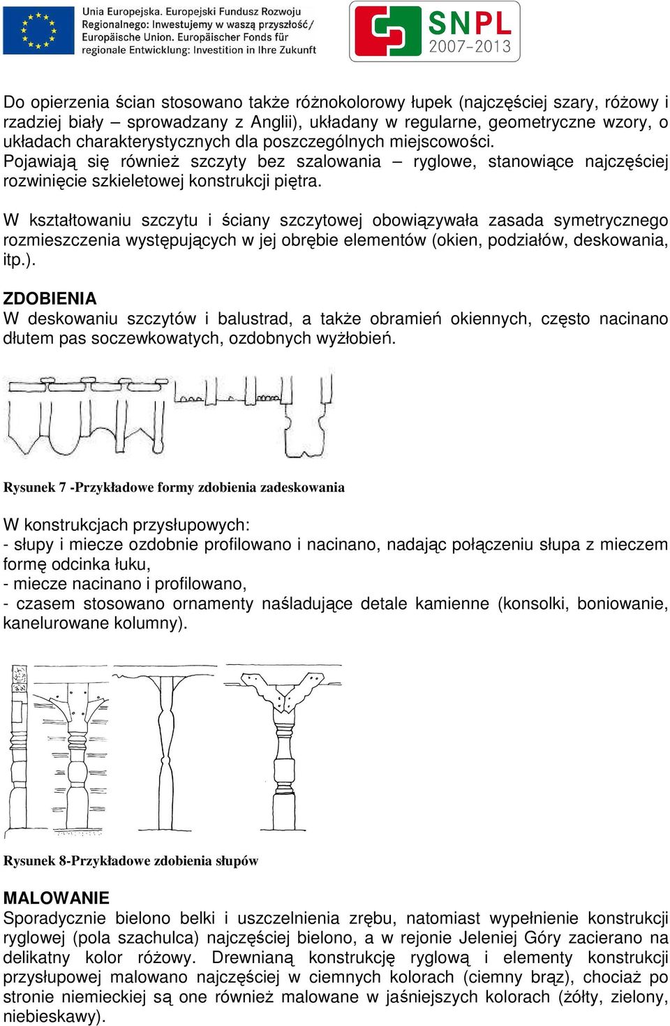 W kształtowaniu szczytu i ściany szczytowej obowiązywała zasada symetrycznego rozmieszczenia występujących w jej obrębie elementów (okien, podziałów, deskowania, itp.).