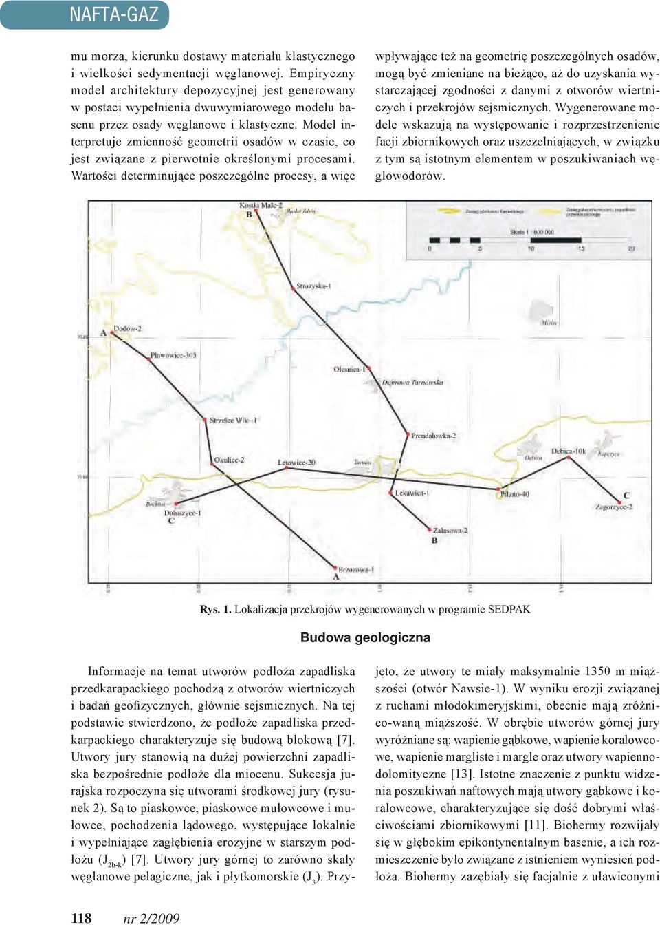Model interpretuje zmienność geometrii osadów w czasie, co jest związane z pierwotnie określonymi procesami.