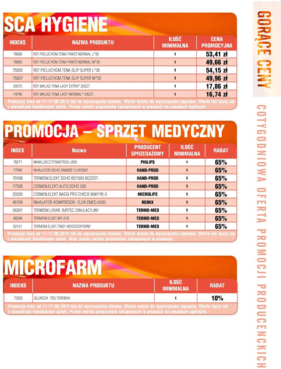 CENA PROMOCYJNA 53,4 49,66 54,5 49,96 7,86 6,74 zł zł zł zł zł zł PROMOCJA SPRZĘT MEDYCZNY INDEX Nazwa PRODUCENT SPRZEDAŻOWY PHILIPS 7827 NAWILZACZ POWIETRZA LB50 77946 INHALATOR SOHO ANIMEB TLOKOWY