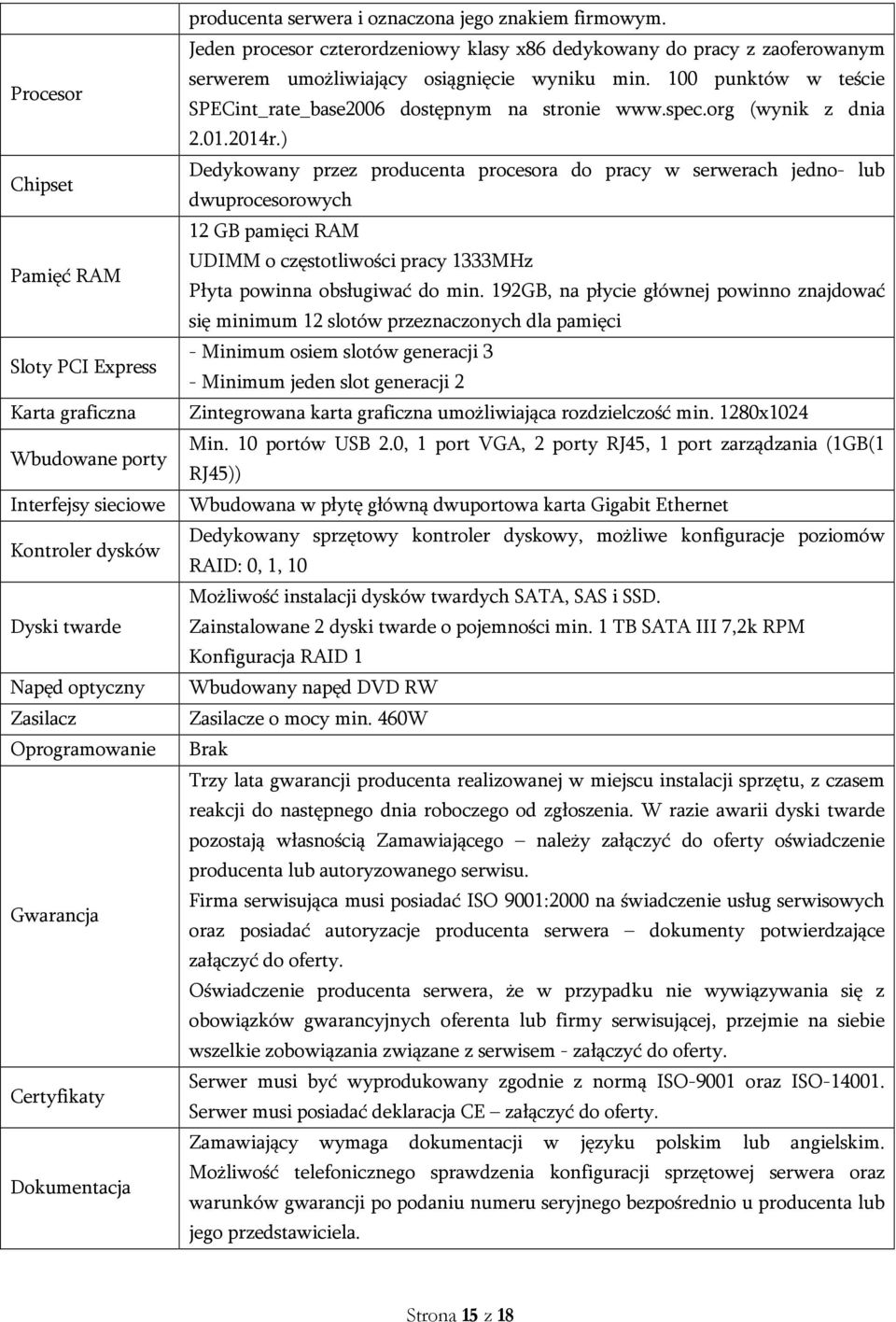 100 punktów w teście SPECint_rate_base2006 dostępnym na stronie www.spec.org (wynik z dnia 2.01.2014r.