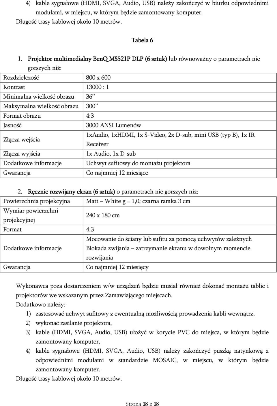 Format obrazu 4:3 Jasność 3000 ANSI Lumenów Złącza wejścia 1xAudio, 1xHDMI, 1x S-Video, 2x D-sub, mini USB (typ B), 1x IR Receiver Złącza wyjścia 1x Audio, 1x D-sub Dodatkowe informacje Uchwyt