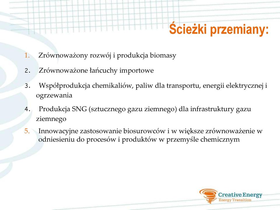 Współprodukcja chemikaliów, paliw dla transportu, energii elektrycznej i ogrzewania 4.