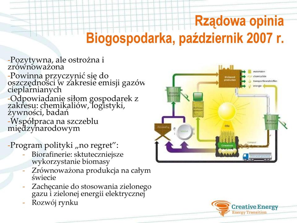 -Program polityki no regret : - Biorafinerie: sktuteczniejsze wykorzystanie biomasy - Zrównoważona produkcja na całym świecie