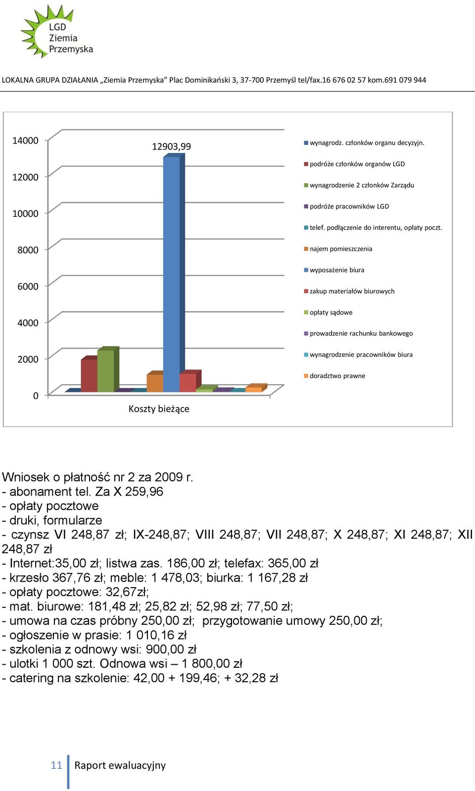 najem pomieszczenia wyposażenie biura zakup materiałów biurowych opłaty sądowe prowadzenie rachunku bankowego wynagrodzenie pracowników biura doradztwo prawne Wniosek o płatność nr 2 za 2009 r.