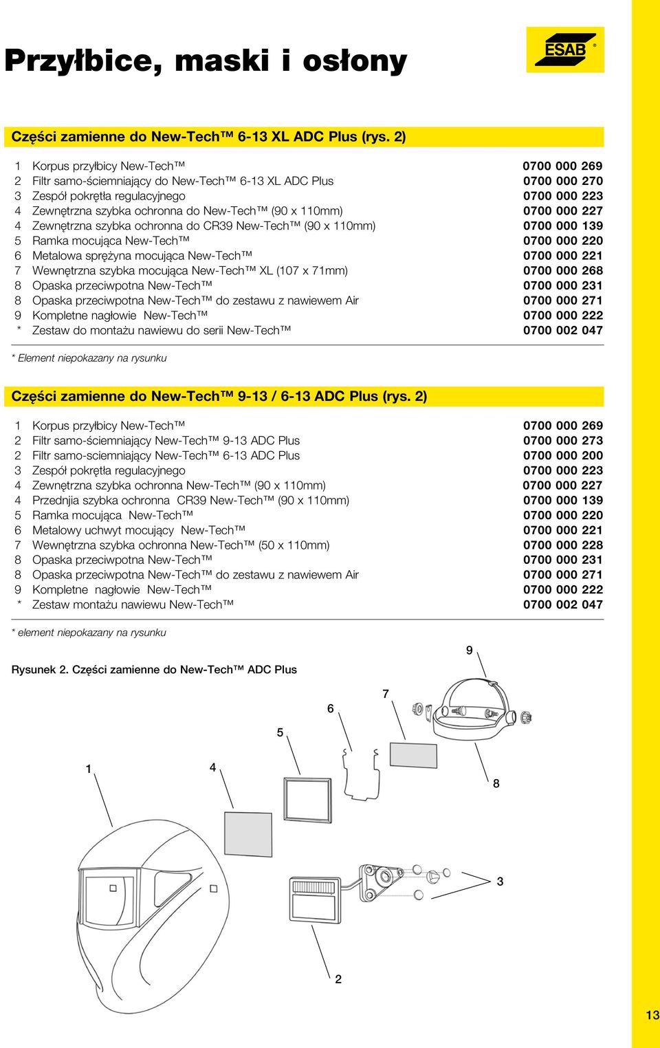 (90 x 110mm) 0700 000 227 4 Zewnętrzna szybka ochronna do CR39 New-Tech (90 x 110mm) 0700 000 139 5 Ramka mocująca New-Tech 0700 000 220 6 Metalowa sprężyna mocująca New-Tech 0700 000 221 7