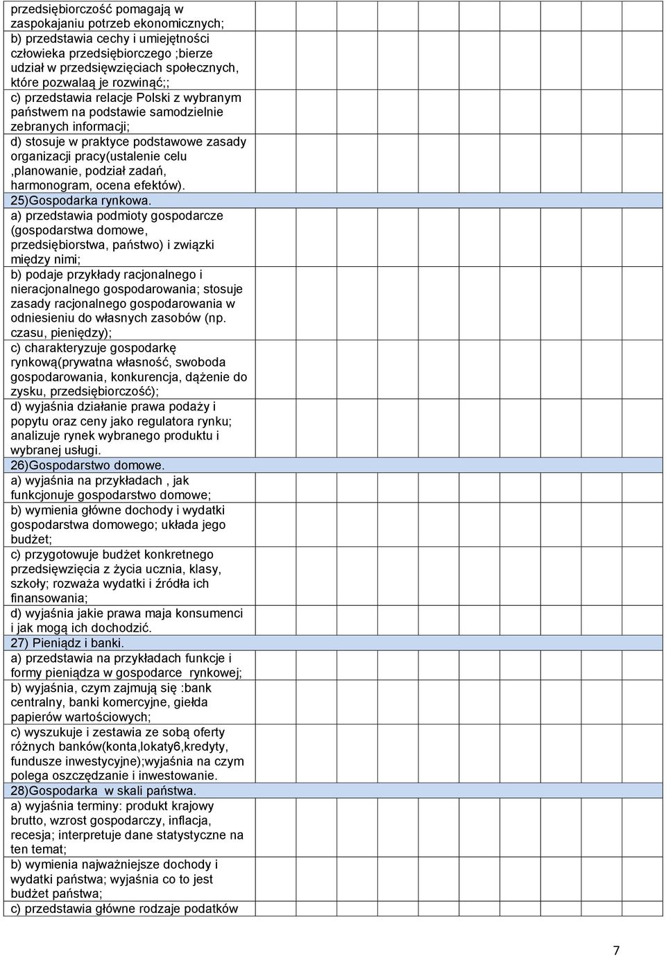 podział zadań, harmonogram, ocena efektów). 25)Gospodarka rynkowa.