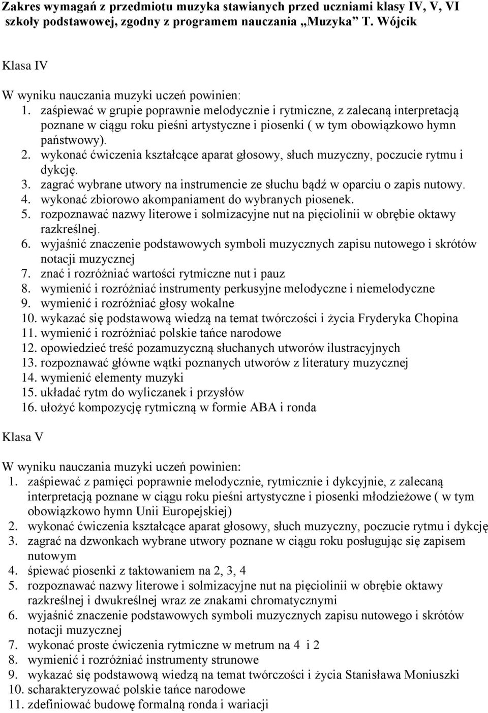 wykonać ćwiczenia kształcące aparat głosowy, słuch muzyczny, poczucie rytmu i dykcję. 3. zagrać wybrane utwory na instrumencie ze słuchu bądź w oparciu o zapis nutowy. 4.