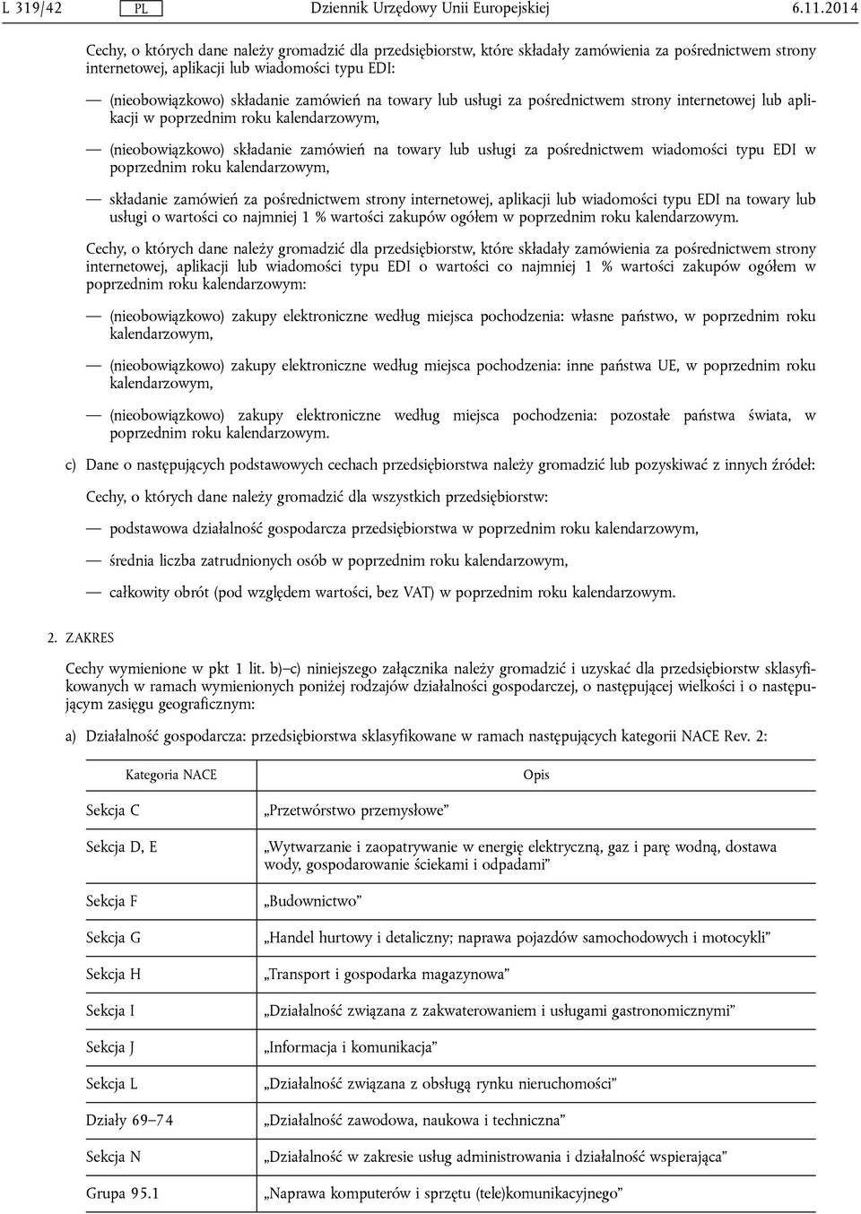 typu EDI w poprzednim roku kalendarzowym, składanie zamówień za pośrednictwem strony internetowej, aplikacji lub wiadomości typu EDI na towary lub usługi o wartości co najmniej 1 % wartości zakupów