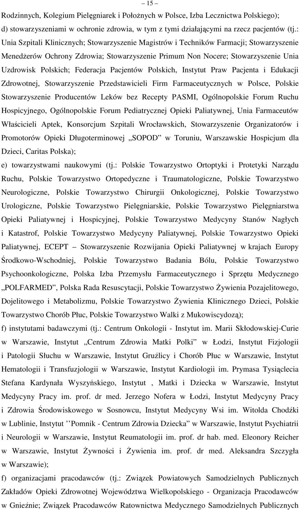 Federacja Pacjentów Polskich, Instytut Praw Pacjenta i Edukacji Zdrowotnej, Stowarzyszenie Przedstawicieli Firm Farmaceutycznych w Polsce, Polskie Stowarzyszenie Producentów Leków bez Recepty PASMI,