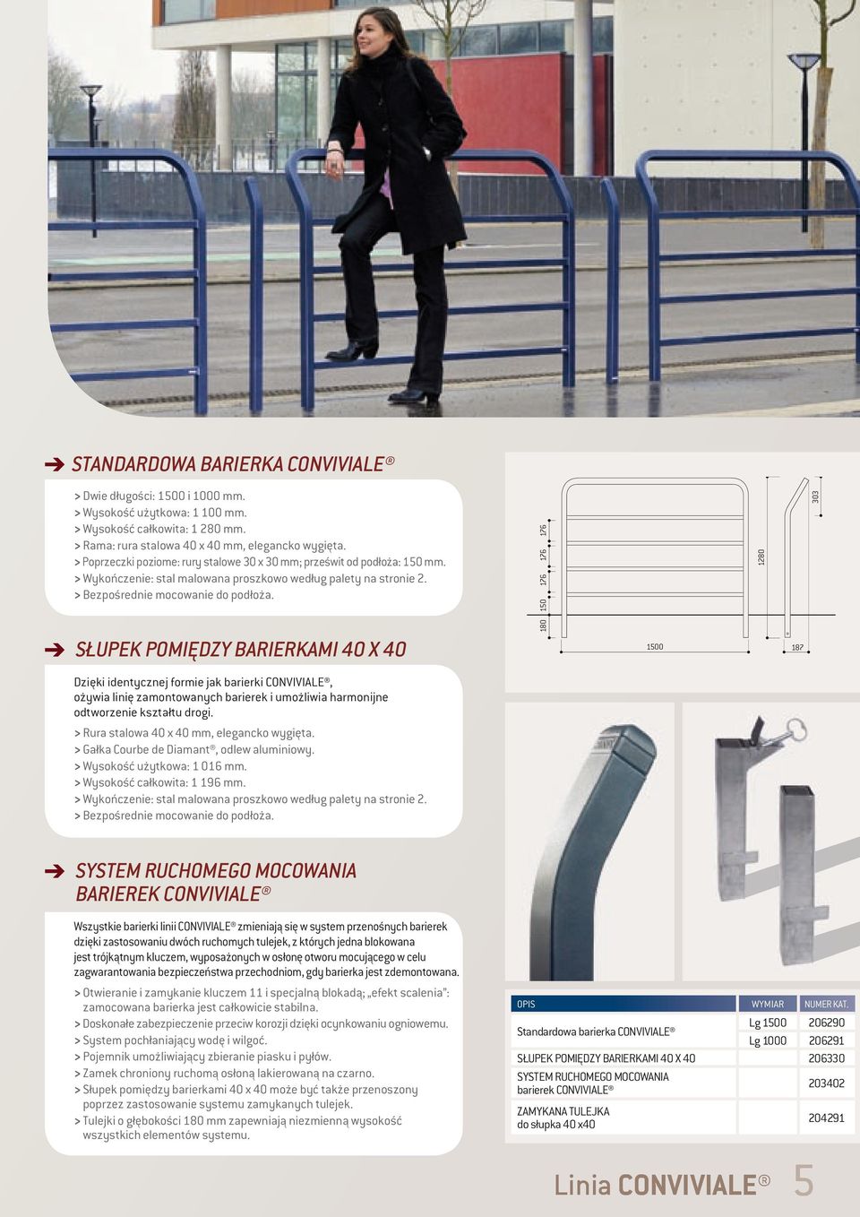 150 176 176 176 1280 303 SŁUPEK POMIĘDZY BARIERKAMI 40 X 40 Dzięki identycznej formie jak barierki CONVIVIALE, ożywia linię zamontowanych barierek i umożliwia harmonijne odtworzenie kształtu drogi.