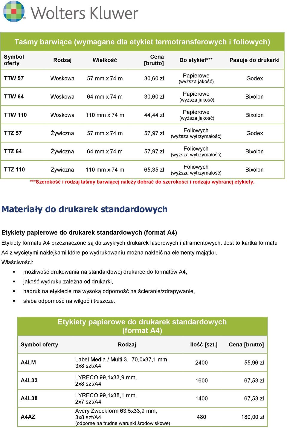 (wyższa jakość) Foliowych (wyższa wytrzymałość) Foliowych (wyższa wytrzymałość) Godex Godex TTZ 110 Żywiczna 110 mm x 74 m 65,35 zł Foliowych (wyższa wytrzymałość) ***Szerokość i rodzaj taśmy