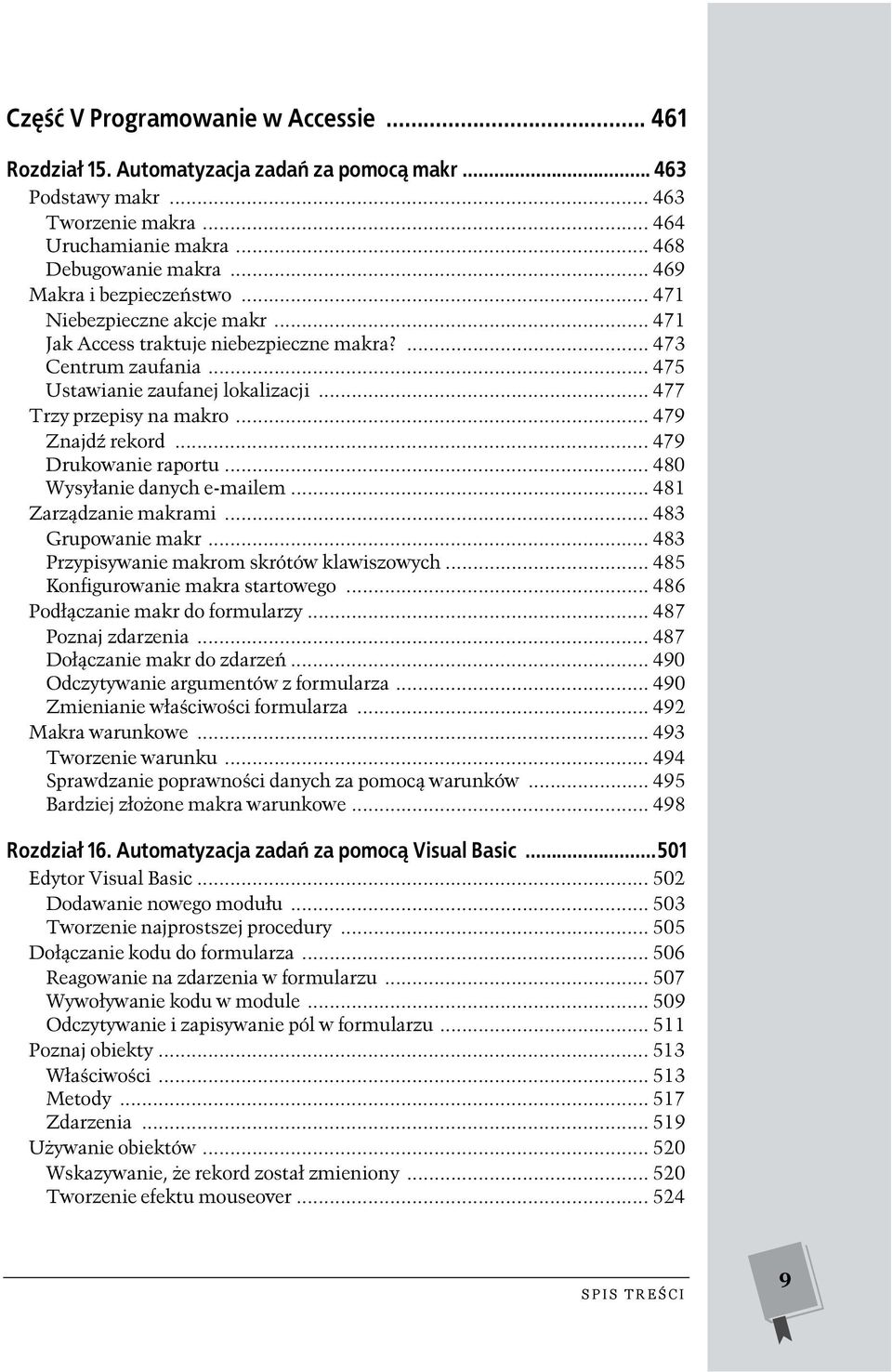 .. 477 Trzy przepisy na makro... 479 Znajdź rekord... 479 Drukowanie raportu... 480 Wysyłanie danych e-mailem... 481 Zarządzanie makrami... 483 Grupowanie makr.