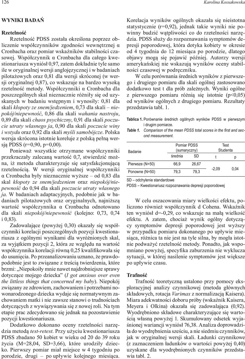 oryginalnej 0,87), co wskazuje na bardzo wysoką rzetelność metody.