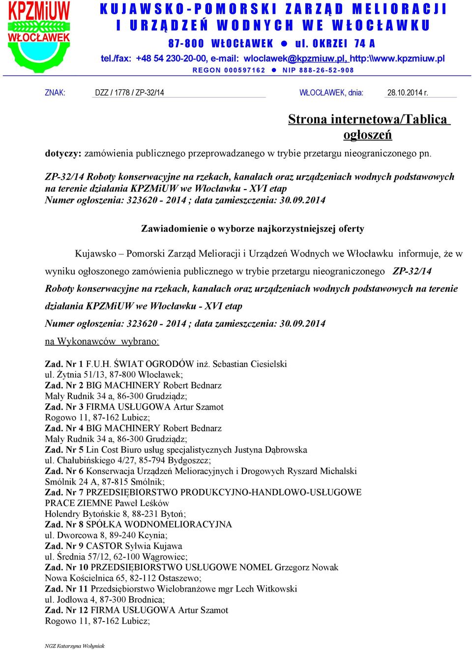 Strona internetowa/tablica ogłoszeń dotyczy: zamówienia publicznego przeprowadzanego w trybie przetargu nieograniczonego pn.