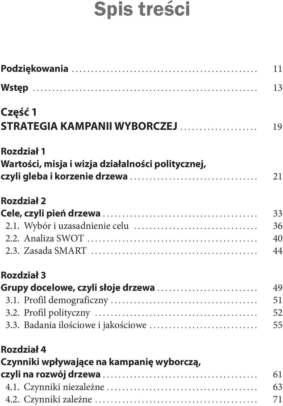 .. 36 2.2. AnalizaSWOT... 40 2.3. ZasadaSMART... 44 Rozdział 3 Grupydocelowe,czylisłojedrzewa... 49 3.1. Profildemograficzny... 51 3.2. Profilpolityczny.