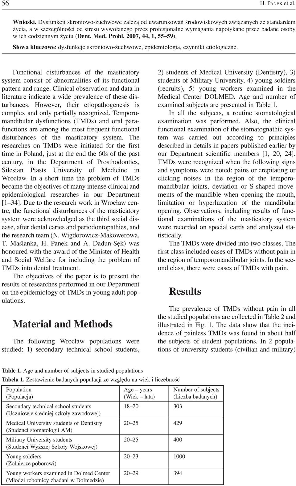 ich codziennym życiu (Dent. Med. Probl. 2007, 44, 1, 55 59). Słowa kluczowe: dysfunkcje skroniowo żuchwowe, epidemiologia, czynniki etiologiczne.