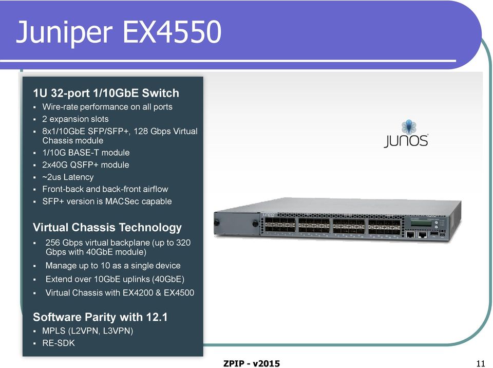 Virtual Chassis Technology 256 Gbps virtual backplane (up to 320 Gbps with 40GbE module) Manage up to 10 as a single device Extend