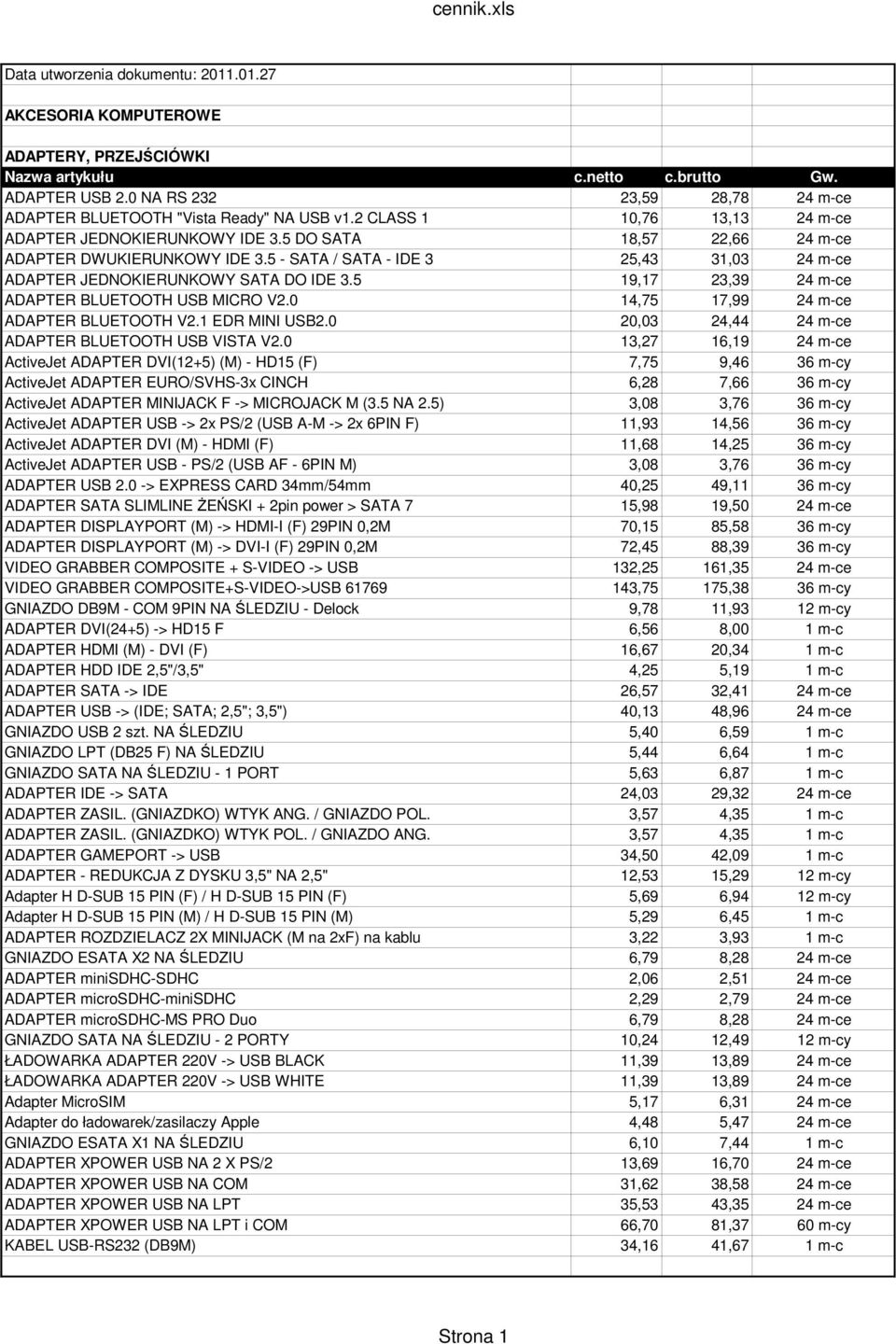 5 19,17 23,39 24 m-ce ADAPTER BLUETOOTH USB MICRO V2.0 14,75 17,99 24 m-ce ADAPTER BLUETOOTH V2.1 EDR MINI USB2.0 20,03 24,44 24 m-ce ADAPTER BLUETOOTH USB VISTA V2.