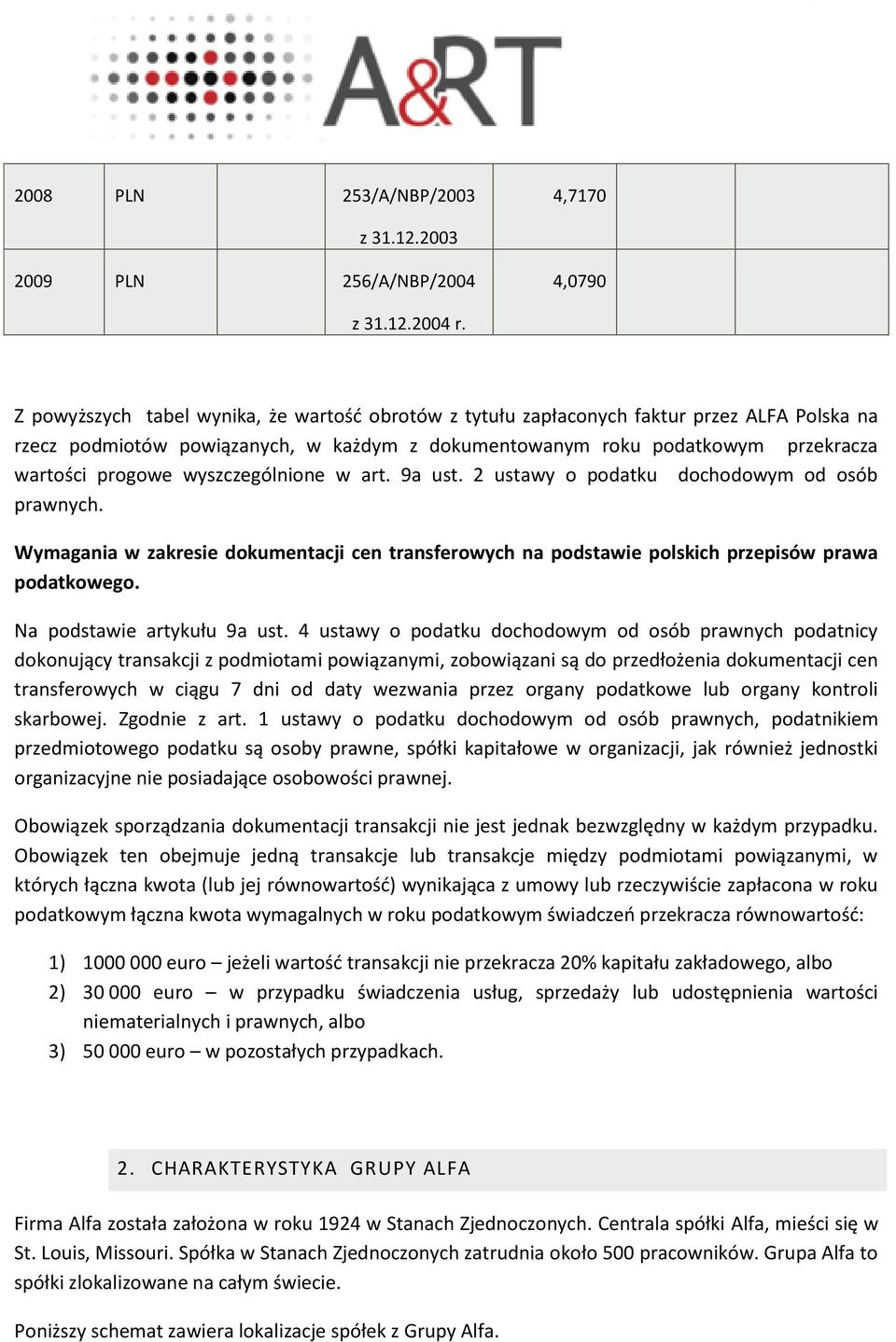 wyszczególnione w art. 9a ust. 2 ustawy o podatku dochodowym od osób prawnych. Wymagania w zakresie dokumentacji cen transferowych na podstawie polskich przepisów prawa podatkowego.