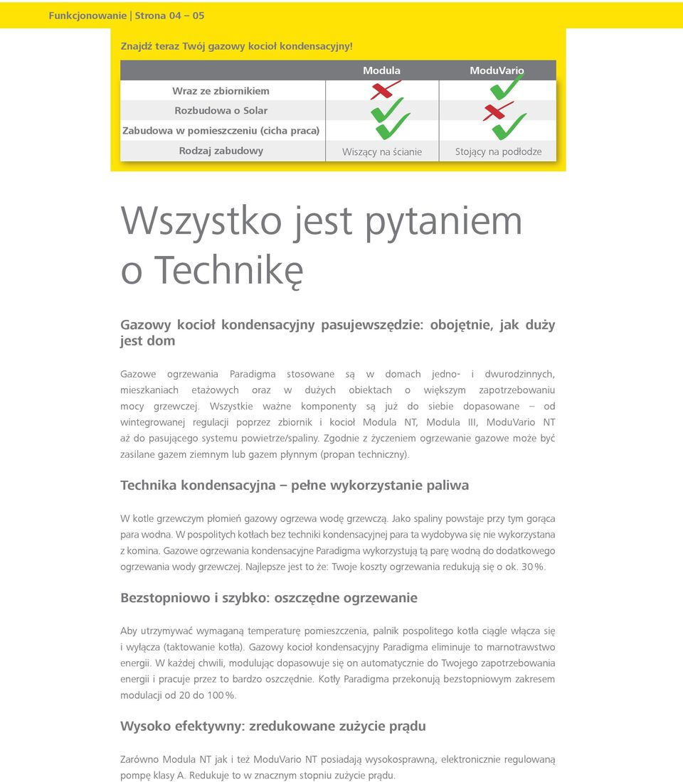 kondensacyjny pasujewszędzie: obojętnie, jak duży jest dom Gazowe ogrzewania Paradigma stosowane są w domach jedno- i dwurodzinnych, mieszkaniach etażowych oraz w dużych obiektach o większym