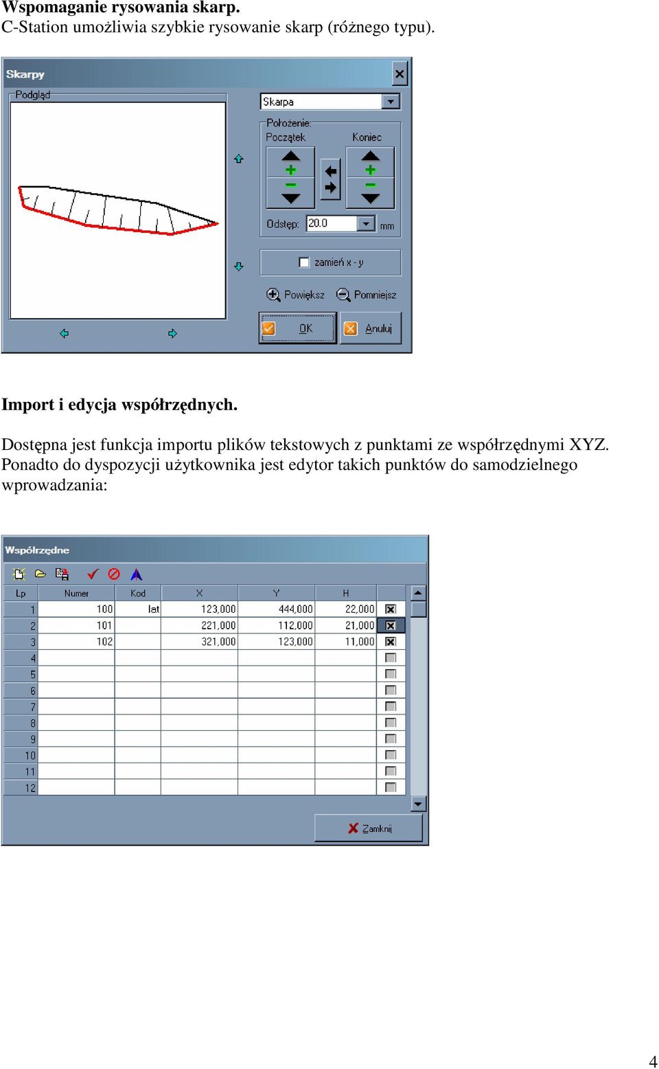 Import i edycja współrzdnych.