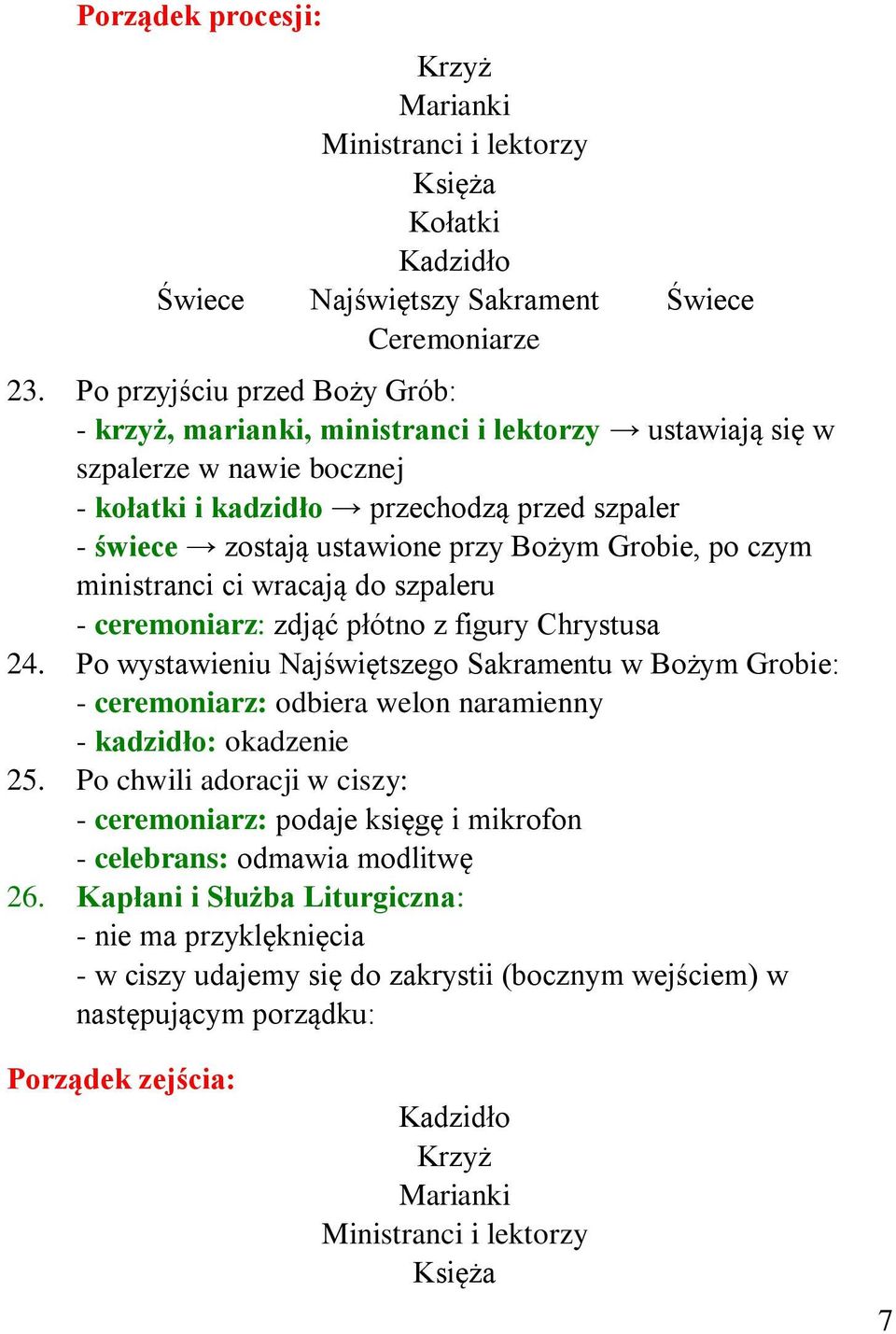 Grobie, po czym ministranci ci wracają do szpaleru - ceremoniarz: zdjąć płótno z figury Chrystusa 24.