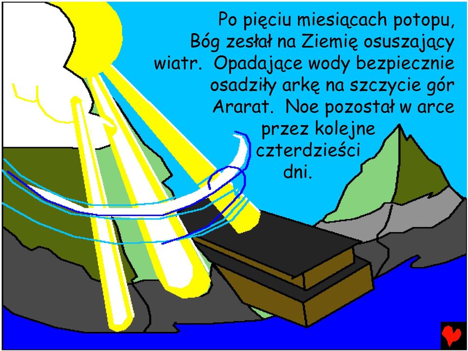 Opadające wody bezpiecznie osadziły arkę na