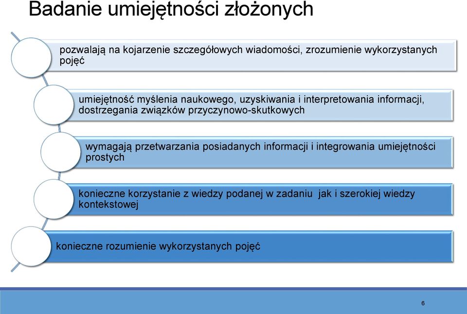 przyczynowo-skutkowych wymagają przetwarzania posiadanych informacji i integrowania umiejętności prostych