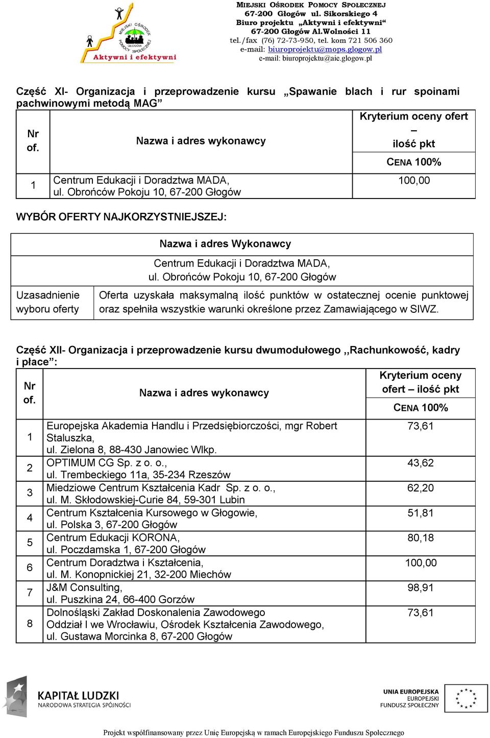 Obrońców Pokoju 0, 67-00 Głogów 00,00 Centrum Edukacji i Doradztwa MADA, ul.