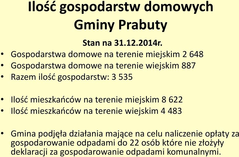 gospodarstw: 3 535 Ilość mieszkańców na terenie miejskim 8 622 Ilość mieszkańców na terenie wiejskim 4 483