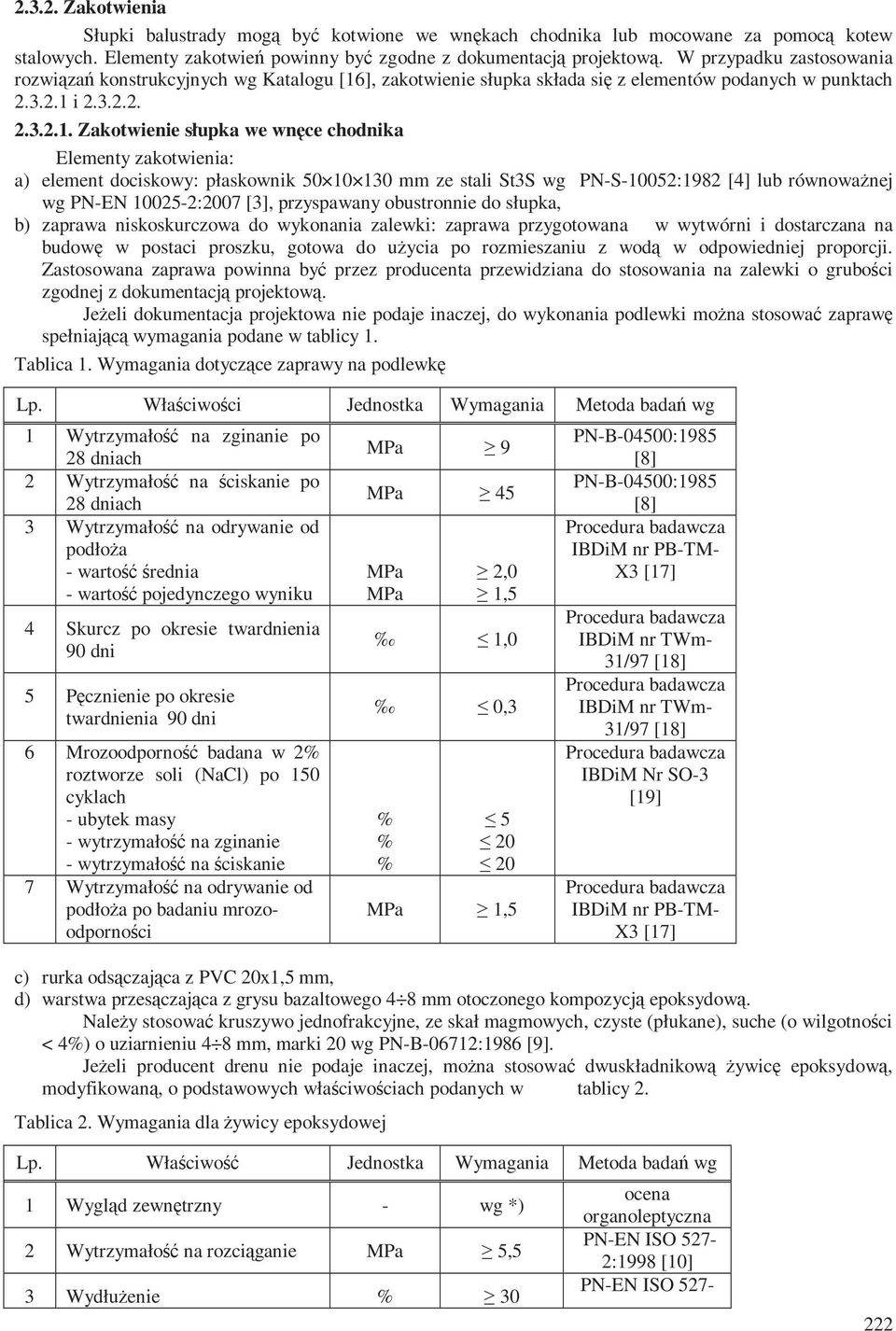 ], zakotwienie słupka składa się z elementów podanych w punktach 2.3.2.1 