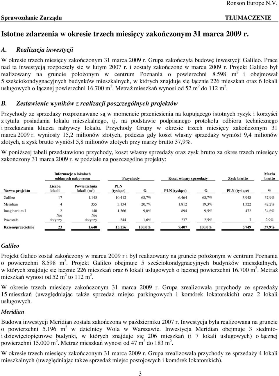 Projekt Galileo był realizowany na gruncie połoŝonym w centrum Poznania o powierzchni 8.