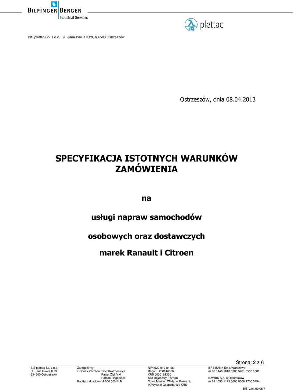 ZAMÓWIENIA na usługi napraw samochodów