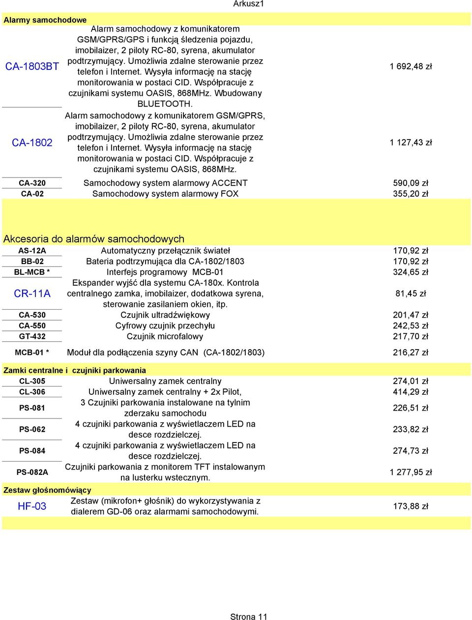 Alarm samochodowy z komunikatorem GSM/GPRS, imobilaizer, 2 piloty RC-80, syrena, akumulator podtrzymujący. UmoŜliwia zdalne sterowanie przez CA-1802 telefon i Internet.