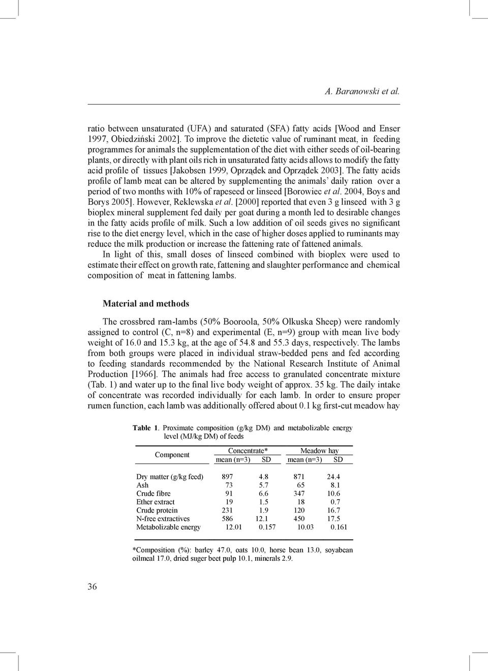 unsaturated fatty acids allows to modify the fatty acid profile of tissues [Jakobsen 1999, Oprządek and Oprządek 2003].