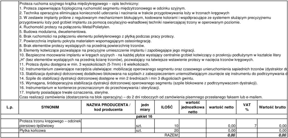 W zestawie implanty próbne z regulowanym mechanizmem blokującym, kodowane kolorami i współpracujące ze systemem służącym precyzyjnemu przygotowaniu loży pod grzbiet implantu za pomocą