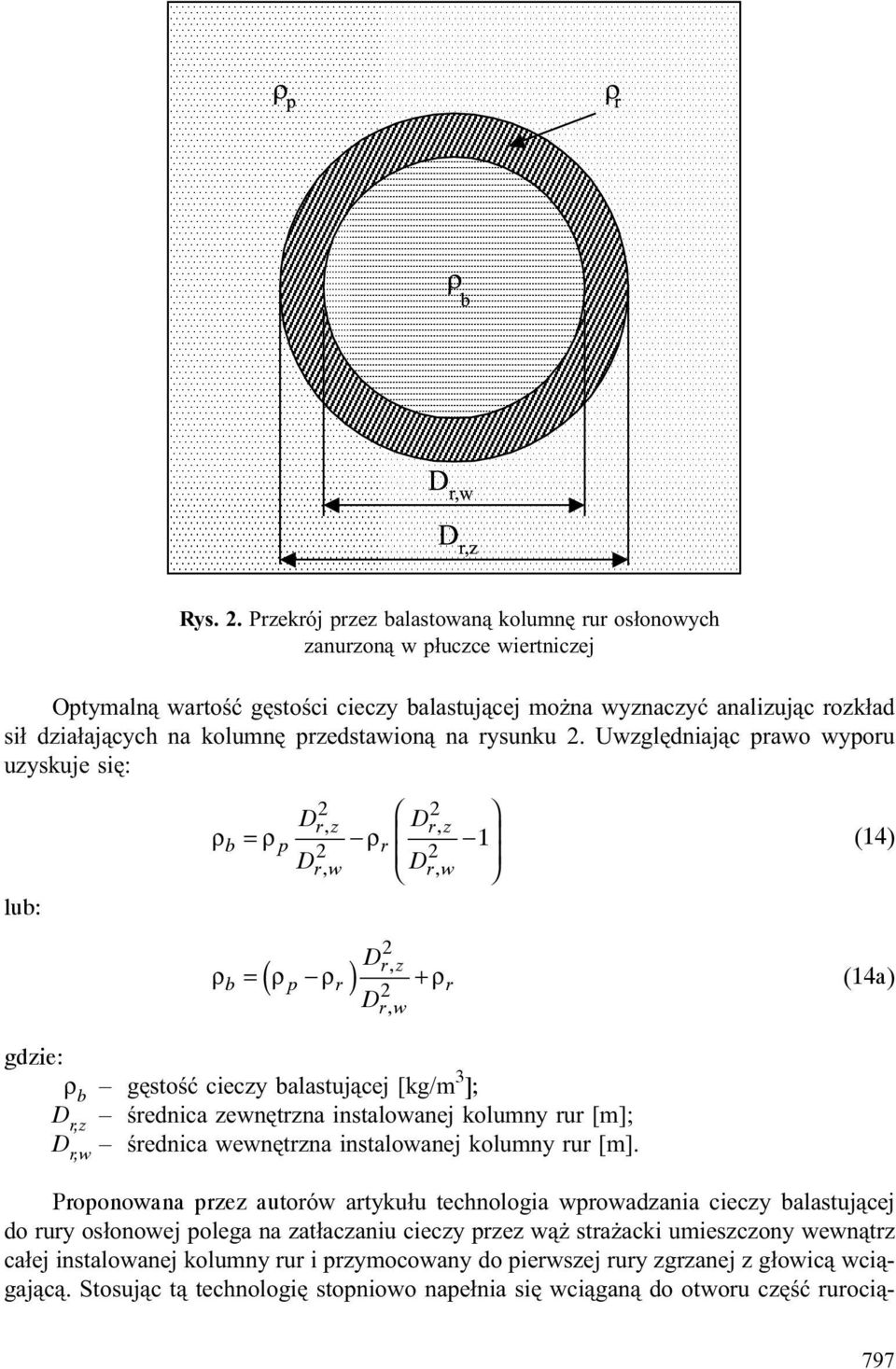 Uwzglêdniaj¹c prawo wyporu uzyskuje siê: lub: D rz, D rz, ρ b =ρp ρ 1 r D rw, D rw, (14) Drz ( ), b p r r Drw, ρ = ρ ρ +ρ (14a) ρ b gêstoœæ cieczy balastuj¹cej [kg/m 3 ]; D r,z œrednica zewnêtrzna