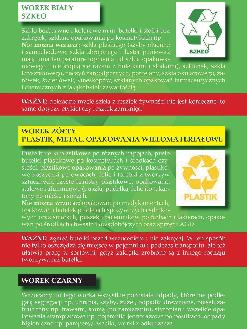 słoikami), szklanek, szkła kryształowego, naczyń żaroodpornych, porcelany, szkła okularowego, żarówek, świetlówek, kineskopów, szklanych opakowań farmaceutycznych i chemicznych z jakąkolwiek
