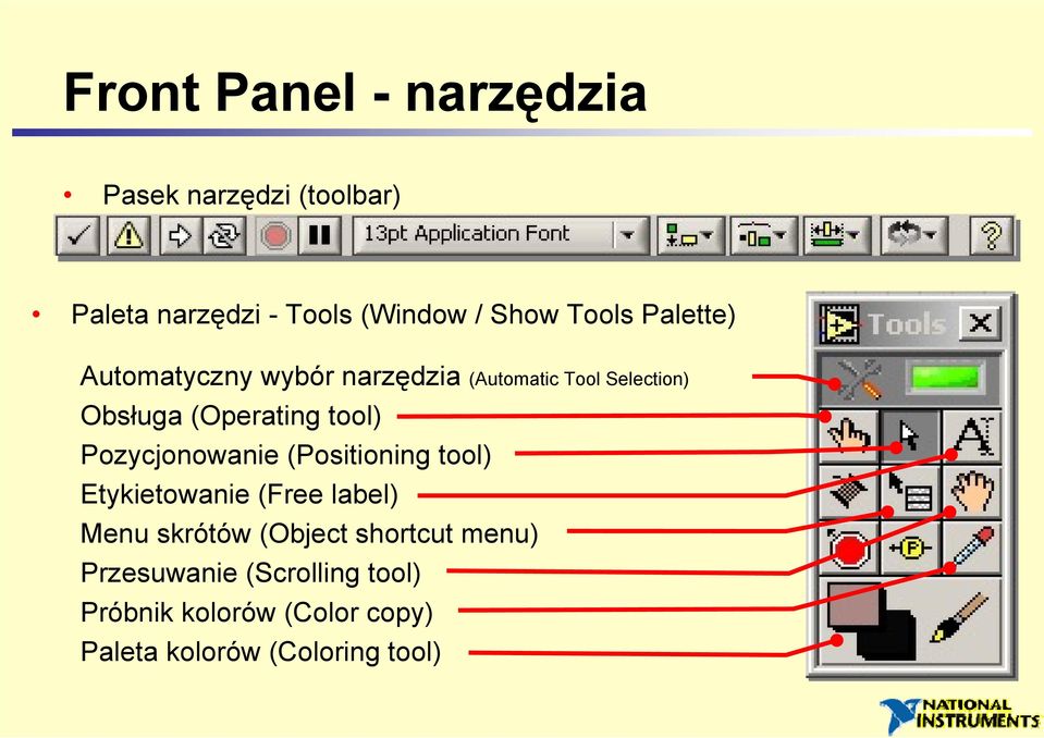 tool) Pozycjonowanie (Positioning tool) Etykietowanie (Free label) Menu skrótów (Object