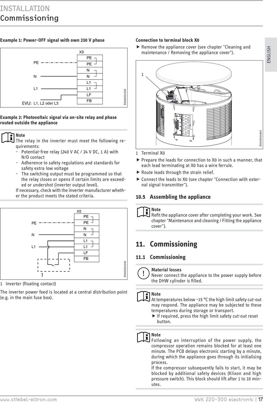 ENGLISH Example 2: Photovoltaic signal via on-site relay and phase routed outside the appliance The relay in the inverter must meet the following requirements: Potential-free relay (240 V AC / 24 V