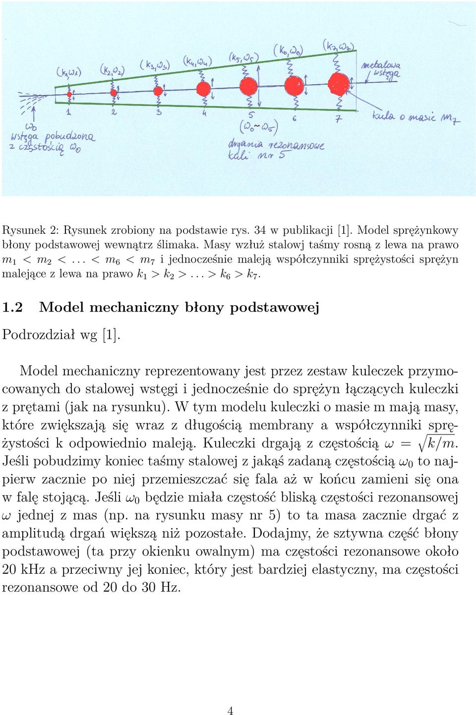 Model mechaniczny reprezentowany jest przez zestaw kuleczek przymocowanych do stalowej wstęgi i jednocześnie do sprężyn łączących kuleczki z prętami (jak na rysunku).