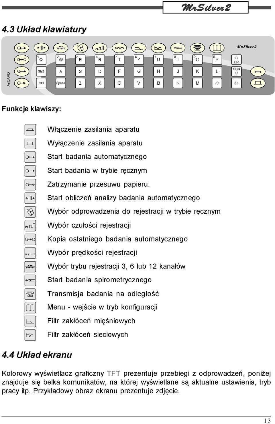 Start obliczeń analizy badania automatycznego Wybór odprowadzenia do rejestracji w trybie ręcznym Wybór czułości rejestracji Kopia ostatniego badania automatycznego Wybór prędkości rejestracji Wybór