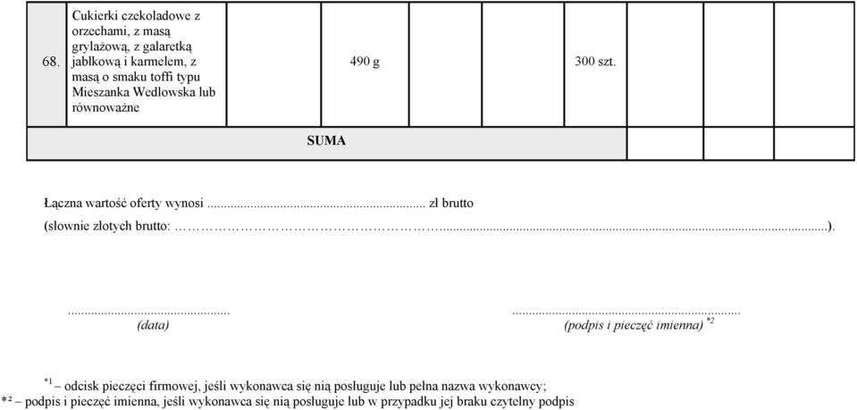 ...... (data) (podpis i pieczęć imienna) *2 *1 odcisk pieczęci firmowej, jeśli wykonawca się nią posługuje lub pełna